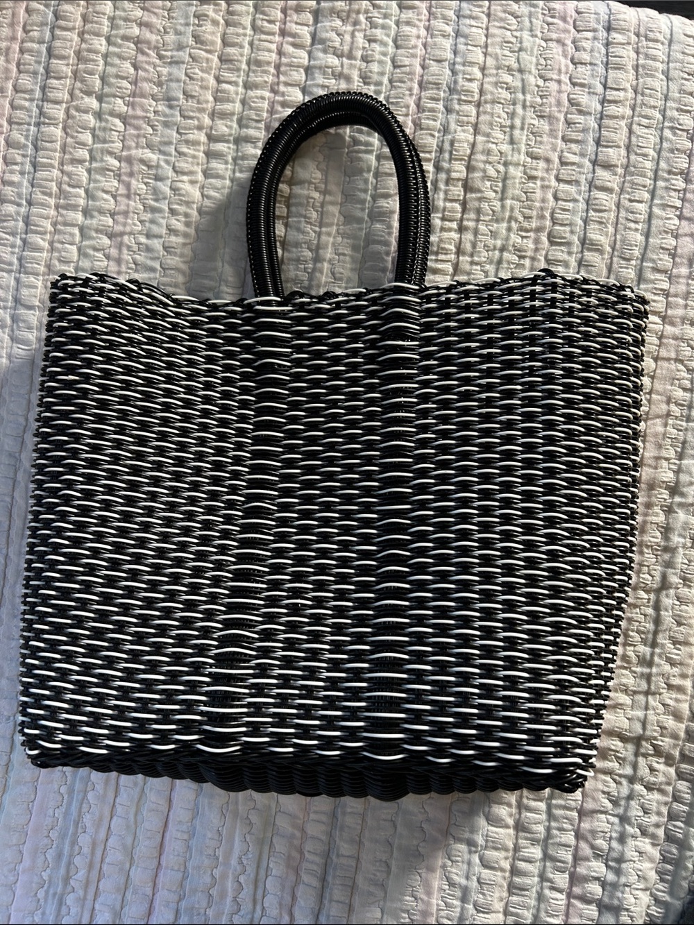 Black & White Woven Tote Bag - Classic Everyday Carry